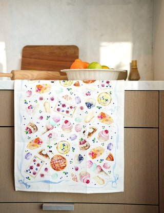 Dessert Time Tea Towel: Sweet & Elegant Cotton Kitchen Towel from Jean Choe Art & Design - Kitchen & Tea Towels