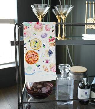 Dessert Time Tea Towel: Sweet & Elegant Cotton Kitchen Towel from Jean Choe Art & Design - Kitchen & Tea Towels