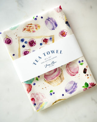Dessert Time Tea Towel: Sweet & Elegant Cotton Kitchen Towel from Jean Choe Art & Design - Kitchen & Tea Towels