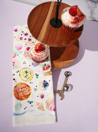 Dessert Time Tea Towel: Sweet & Elegant Cotton Kitchen Towel from Jean Choe Art & Design - Kitchen & Tea Towels
