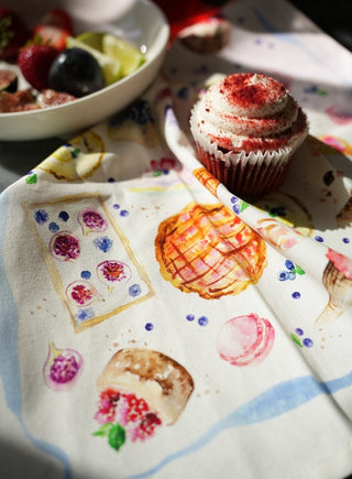 Dessert Time Tea Towel: Sweet & Elegant Cotton Kitchen Towel from Jean Choe Art & Design - Kitchen & Tea Towels