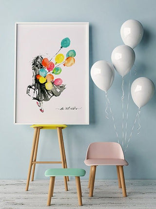 "Do It Now" Watercolor Art Print of a Woman with Balloons from Jean Choe Art & Design - Giclée