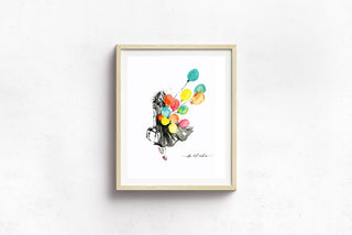 "Do It Now" Watercolor Art Print of a Woman with Balloons from Jean Choe Art & Design - Giclée