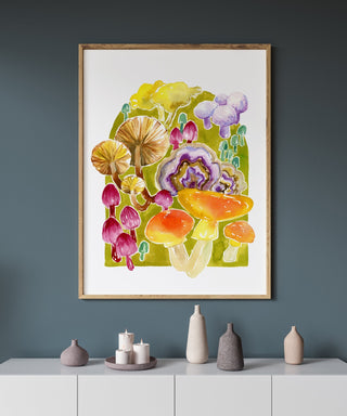 Enchanted Forest Mushroom Art Print – Colorful Fungi Wall Decor for Cottagecore & Nature from Jean Choe Art & Design - Giclé