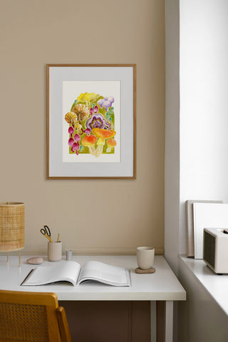 Enchanted Forest Mushroom Art Print – Colorful Fungi Wall Decor for Cottagecore & Nature from Jean Choe Art & Design - Giclé