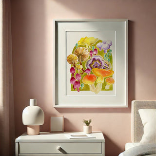 Enchanted Forest Mushroom Art Print – Colorful Fungi Wall Decor for Cottagecore & Nature from Jean Choe Art & Design - Giclé
