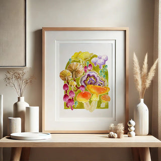 Enchanted Forest Mushroom Art Print – Colorful Fungi Wall Decor for Cottagecore & Nature from Jean Choe Art & Design - Giclé