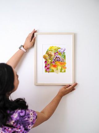 Enchanted Forest Mushroom Art Print – Colorful Fungi Wall Decor for Cottagecore & Nature from Jean Choe Art & Design - Giclé