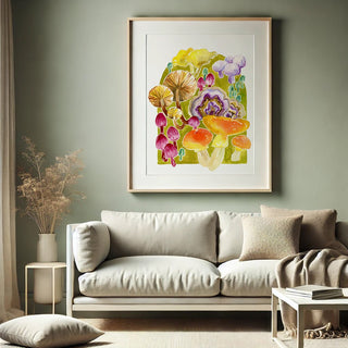 Enchanted Forest Mushroom Art Print – Colorful Fungi Wall Decor for Cottagecore & Nature from Jean Choe Art & Design - Giclé