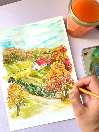 Fall Farmhouse Landscape: Watercolor Workshop with Jean from Jean Choe Art & Design - 