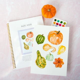 Fall Harvest Watercolor Pages with Pre-Outlined Sheets for Relaxing Watercolor Practice Printed on Coldpress watercolor paper