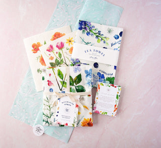 Floral Kitchen Linen Gift Set: Apron, Tea Towel, & Swedish Dishcloths from Jean Choe Art & Design - Dishcloths