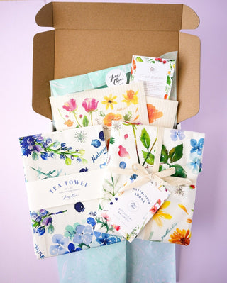 Floral Kitchen Linen Gift Set: Apron, Tea Towel, & Swedish Dishcloths from Jean Choe Art & Design - Dishcloths