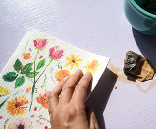 Floral Swedish Dishcloth: Reusable & Compostable Dish Cloth from Jean Choe Art & Design - Reusable Paper Towels