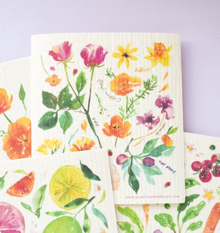 Floral Swedish Dishcloth: Reusable & Compostable Dish Cloth from Jean Choe Art & Design - Reusable Paper Towels