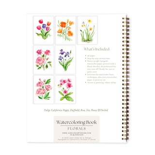 Floral Watercolor Workbook: Pre - Outlined Flower Coloring Pages & Guided Instructions from Jean Choe Art & Design - Coloring Books