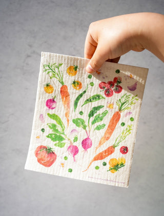 Fruits & Vegetables Kitchen Gift Set: Apron, Tea Towel, & Swedish Dishcloths from Jean Choe Art & Design - Dishcloths
