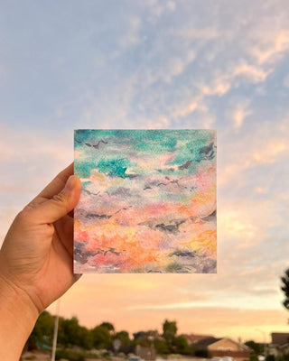Golden Hour Sky Original Watercolor Painting 1 on Wood Panel from Jean Choe Art & Design - Watercolor