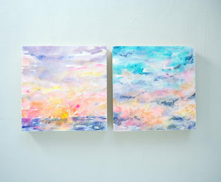 Golden Hour Sky Original Watercolor Painting 2 on Wood Panel from Jean Choe Art & Design - Watercolor