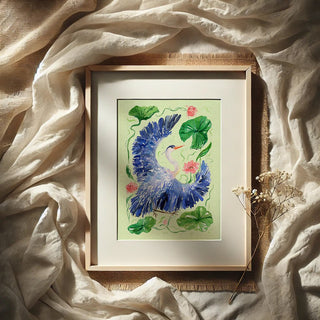 Great Blue Heron Art Print – Watercolor Wetland Bird Wall Decor from Jean Choe Art & Design - Giclée