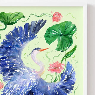 Great Blue Heron Art Print – Watercolor Wetland Bird Wall Decor from Jean Choe Art & Design - Giclée