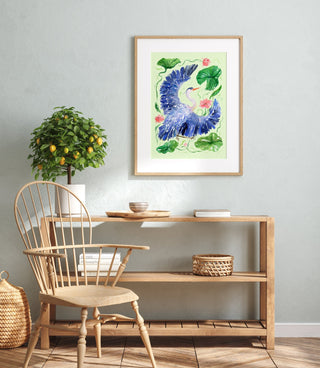 Great Blue Heron Art Print – Watercolor Wetland Bird Wall Decor from Jean Choe Art & Design - Giclée