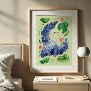 Great Blue Heron Art Print – Watercolor Wetland Bird Wall Decor from Jean Choe Art & Design - Giclée
