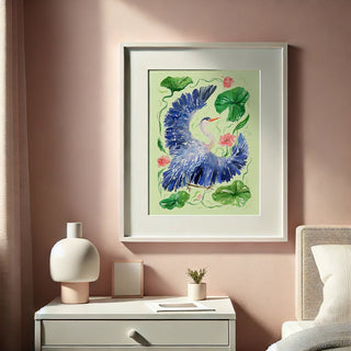 Great Blue Heron Art Print – Watercolor Wetland Bird Wall Decor from Jean Choe Art & Design - Giclée