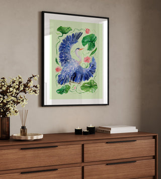 Great Blue Heron Art Print – Watercolor Wetland Bird Wall Decor from Jean Choe Art & Design - Giclée
