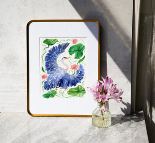 Great Blue Heron (Original) with Bronze Metal Frame from Jean Choe Art & Design - Watercolor