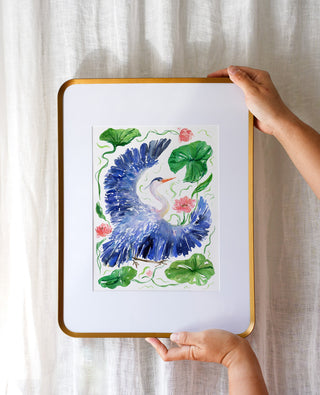 Great Blue Heron (Original) with Bronze Metal Frame from Jean Choe Art & Design - Watercolor