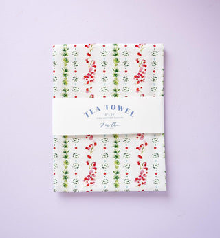 Holiday Dainty Floral Cotton Tea Towel from Jean Choe Art & Design - Kitchen & Tea Towels