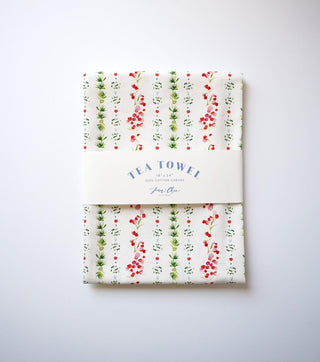 Holiday Dainty Floral Cotton Tea Towel from Jean Choe Art & Design - Kitchen & Tea Towels