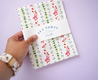 Holiday Dainty Floral Cotton Tea Towel from Jean Choe Art & Design - Kitchen & Tea Towels