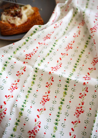 Holiday Dainty Floral Cotton Tea Towel from Jean Choe Art & Design - Kitchen & Tea Towels