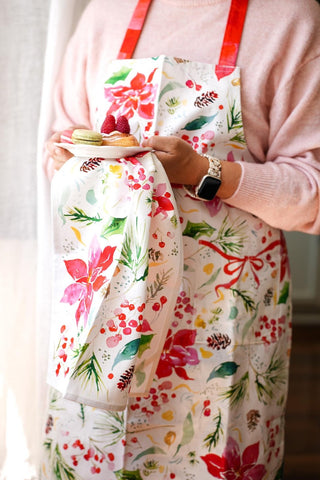 Holiday Poinsettia Apron with Pocket from Jean Choe Art & Design - Aprons
