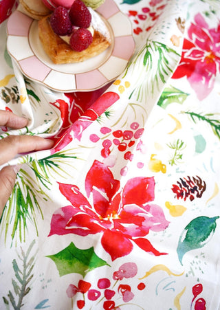 Holiday Poinsettia Cotton Tea Towel from Jean Choe Art & Design - Kitchen & Tea Towels