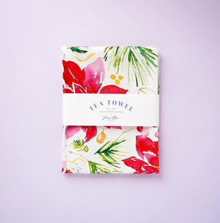 Holiday Poinsettia Cotton Tea Towel from Jean Choe Art & Design - Kitchen & Tea Towels