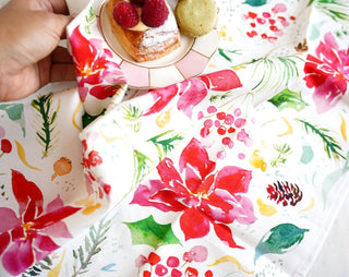 Holiday Poinsettia Cotton Tea Towel from Jean Choe Art & Design - Kitchen & Tea Towels