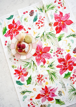 Holiday Poinsettia Cotton Tea Towel from Jean Choe Art & Design - Kitchen & Tea Towels