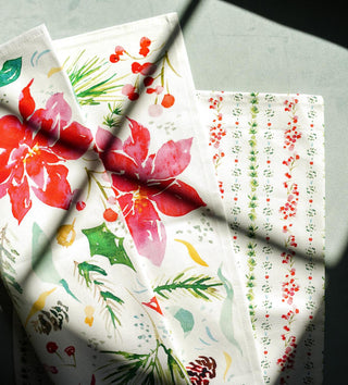 Holiday Poinsettia Cotton Tea Towel from Jean Choe Art & Design - Kitchen & Tea Towels