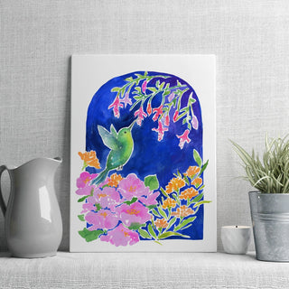"Hummingbird Garden" Art Print: Bird and Flowers Giclee Print from Jean Choe Art & Design - Giclée