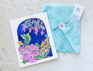 "Hummingbird Garden" Art Print: Bird and Flowers Giclee Print from Jean Choe Art & Design - Giclée
