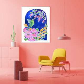 "Hummingbird Garden" Art Print: Bird and Flowers Giclee Print from Jean Choe Art & Design - Giclée
