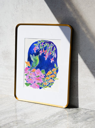 Hummingbird Garden (Original) with Bronze Metal Frame from Jean Choe Art & Design - Watercolor