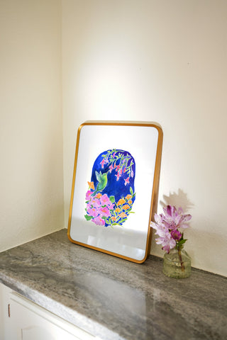 Hummingbird Garden (Original) with Bronze Metal Frame from Jean Choe Art & Design - Watercolor
