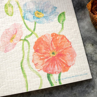 Icelandic Poppy Swedish Dishcloth: Eco - Friendly Kitchen Cloth from Jean Choe Art & Design - Reusable Paper Towels