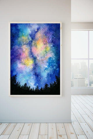 "Into the Night I" Watercolor Galaxy Print from Jean Choe Art & Design - Giclée