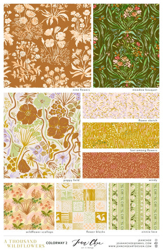 Floral pattern design collection of colorful watercolor repeat patterns inspired by wildflowers 
