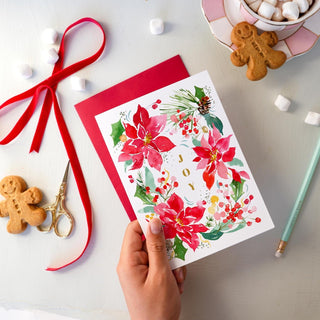 JOY Poinsettia Wreath Holiday Greeting Card from Jean Choe Art & Design - Other Baby
